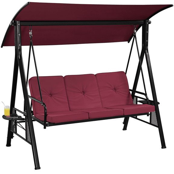 Alden Design 3-Seat Deluxe Swing Chair with Padded Seat Cotton-Padded Seat for Outdoor, Burgundy