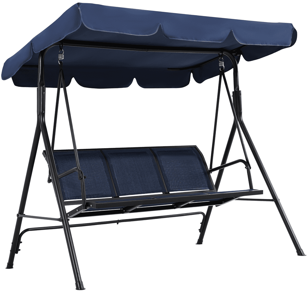 Alden Design 3-Seat Texteline Fabric Patio Swing Chair with Adjustable Canopy/ Armrests, Blue