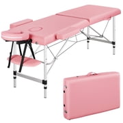 Alden Design 3 Section Adjustable and Foldable Aluminum Massage Table, 84" x 30", Pink