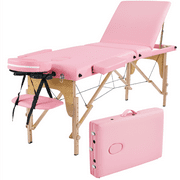 Alden Design 3 Section Portable Wooden Massage Table for Spa Treatments, Pink