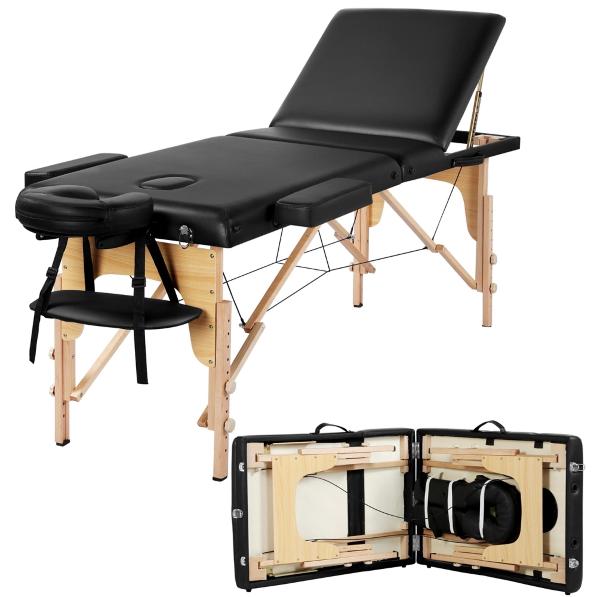 Alden Design 3 Section Wooden Portable Massage Table for Beauty , Black