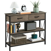 Alden Design 3-Shelf Wooden Console Table with Drawers, Taupe