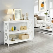 Alden Design 3 Tier Wooden X-Design Console Table with Storage Shelves, White