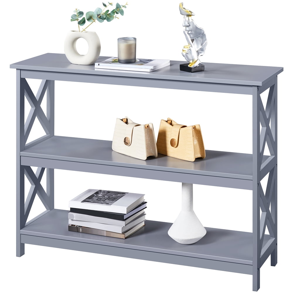 Alden Design 3 Tier X Design Console Table with Storage Shelves