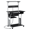 thumbnail image 1 of Alden Design 3 Tiers Computer Desk with Charging Station Printer Shelf for Home Office, Black, 1 of 11