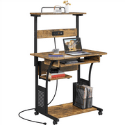 Alden Design 3 Tiers Computer Desk with Charging Station Printer Shelf for Home Office, Rustic Brown