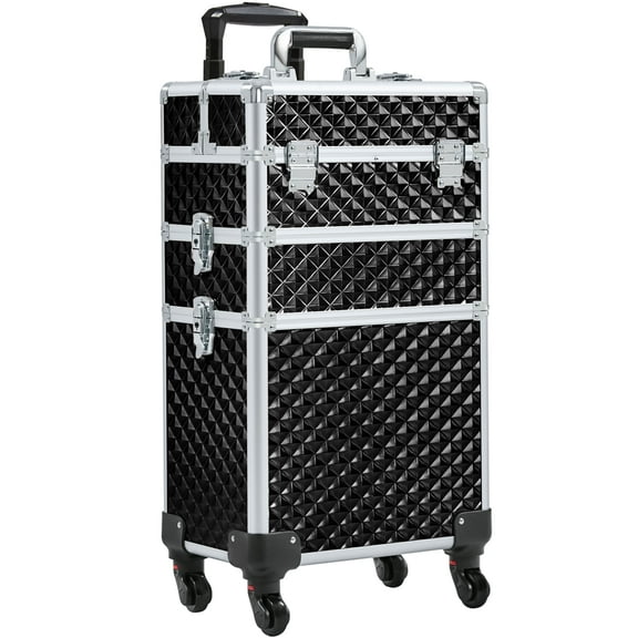 Alden Design 3-in-1 Rolling Makeup Train Case Cosmetic Trolley, Black