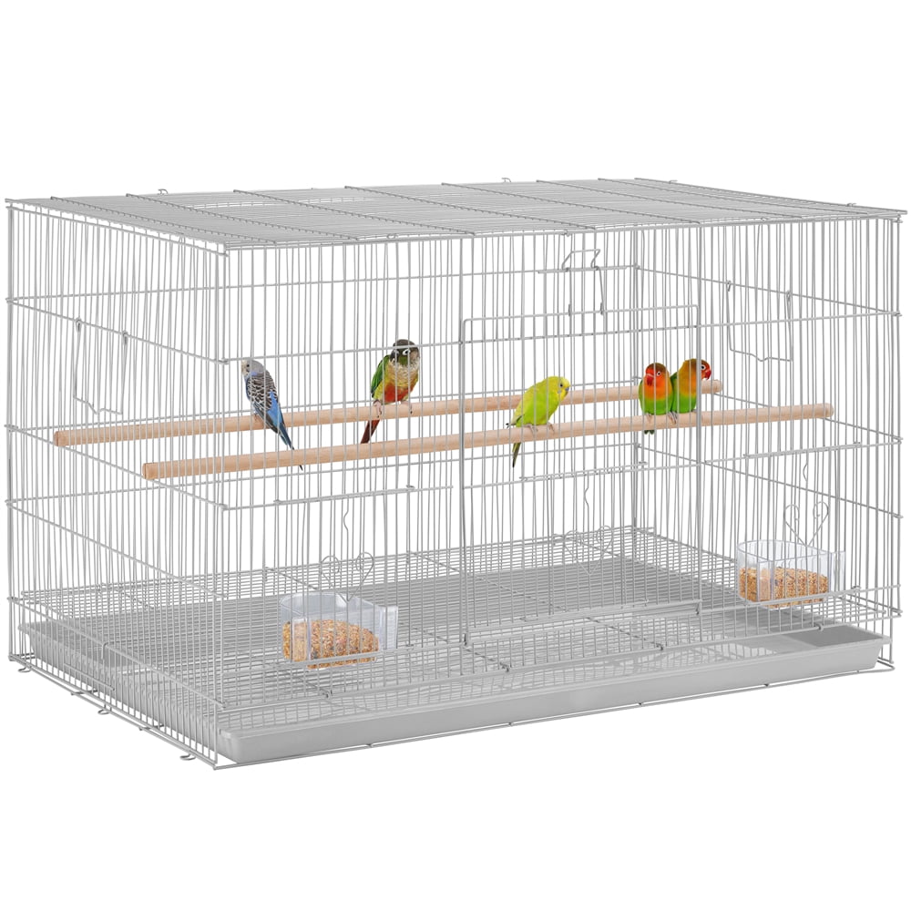 Alden Design 30" Bird Cage with Slide-Out Tray and Wood Perches, Light Gray