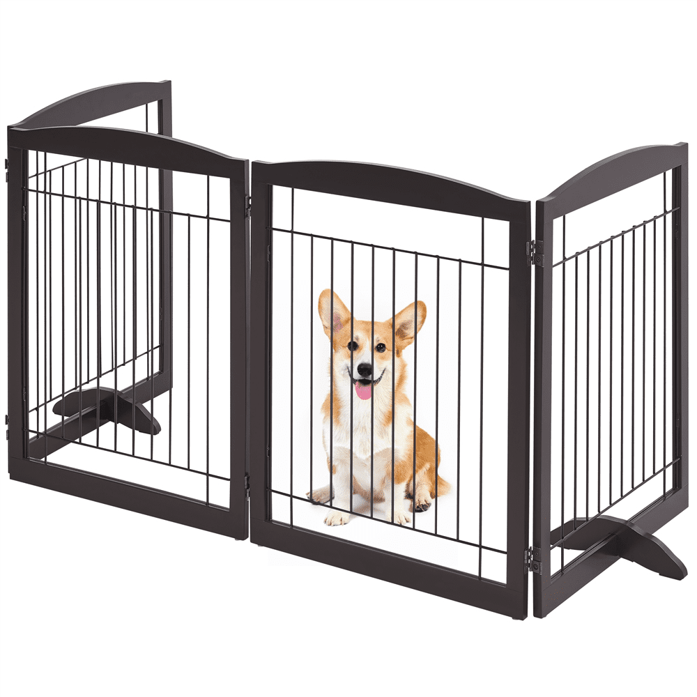 Alden Design 31.5" Height Foldable Pet Gate with 2 Support Feet, Espresso