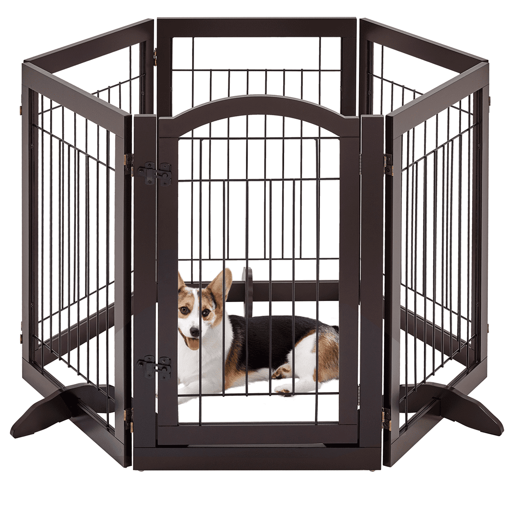 Alden Design 32.5" Tall Foldable Pet Gate with 3 Support Feet, Espresso