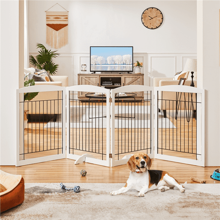 Alden Design 32? Height 4-Panel Foldable MDF and Iron Pet Gate Safety Fence for Dogs, White