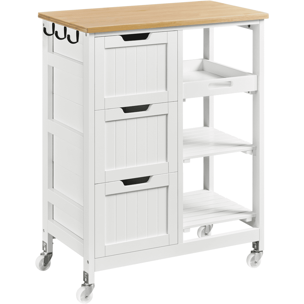 Alden Design 33" H Kitchen Storage Serving Cart for Kitchen Dining Room Bar, White