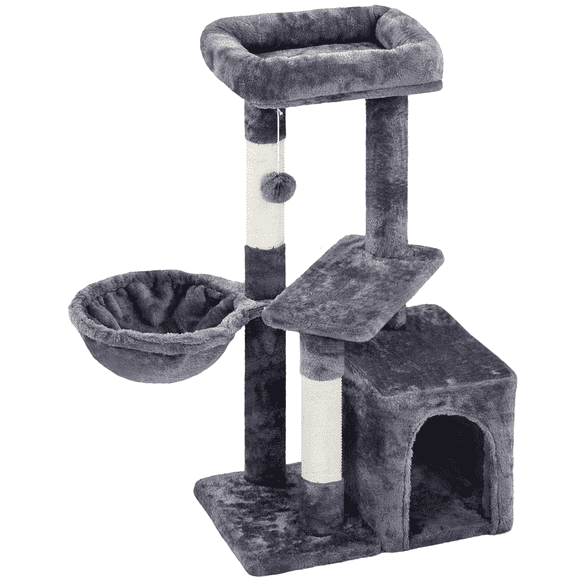 Alden Design 34.5" H Cat Tree Tower with Condo and Perches, Dark Gray