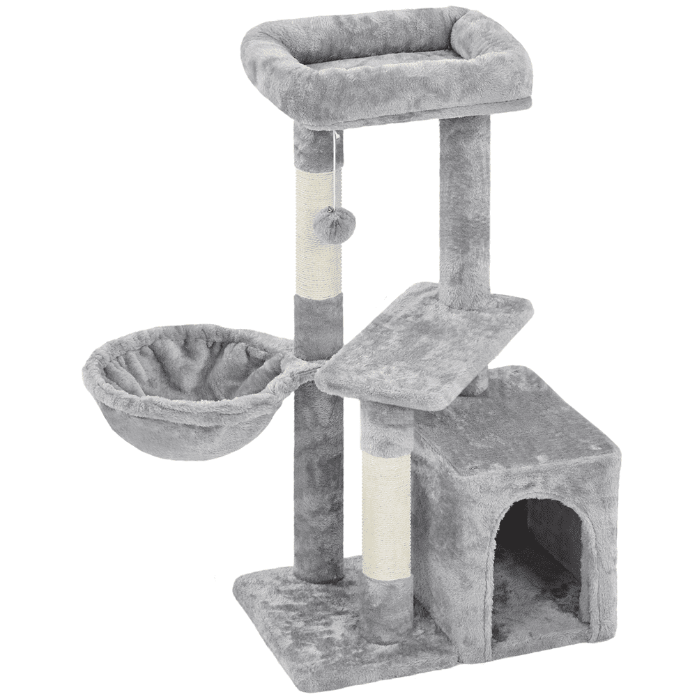 Alden Design 34.5" H Cat Tree Tower with Condo and Perches, Light Gray