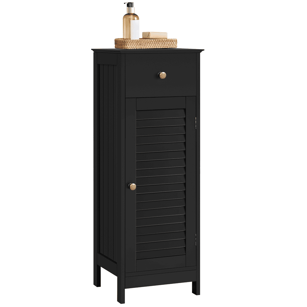 Alden Design 34.5″ H Narrow Bathroom Storage Cabinet with Drawer, Black