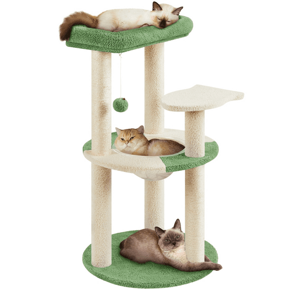 Alden Design 35.5″H Ocean Cat Tree with Padded Perch Natural Sisal for Kittens, Army Green/Beige