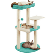 Alden Design 35.5″H Ocean Cat Tree with Padded Perch Natural Sisal for Kittens, Indigo/Beige