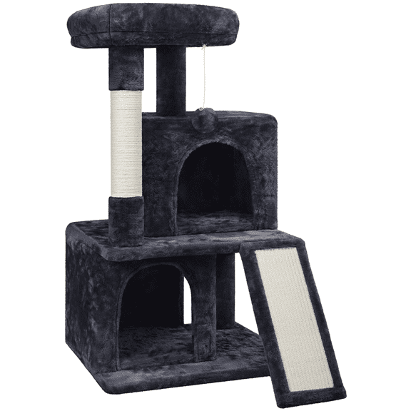 Alden Design 36" Cat Tree with Condos and Scratching Post Tower, Black