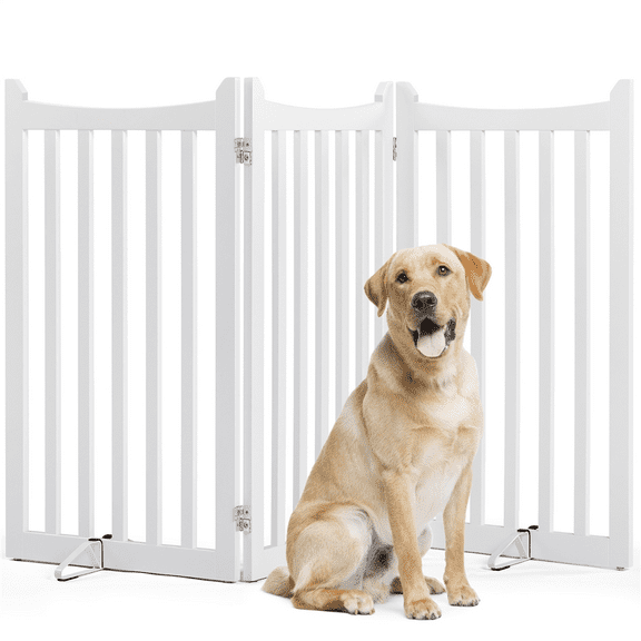 Alden Design 36″ Tall 3-Panel Freestanding Wooden Dog Gate for Small Pet, White