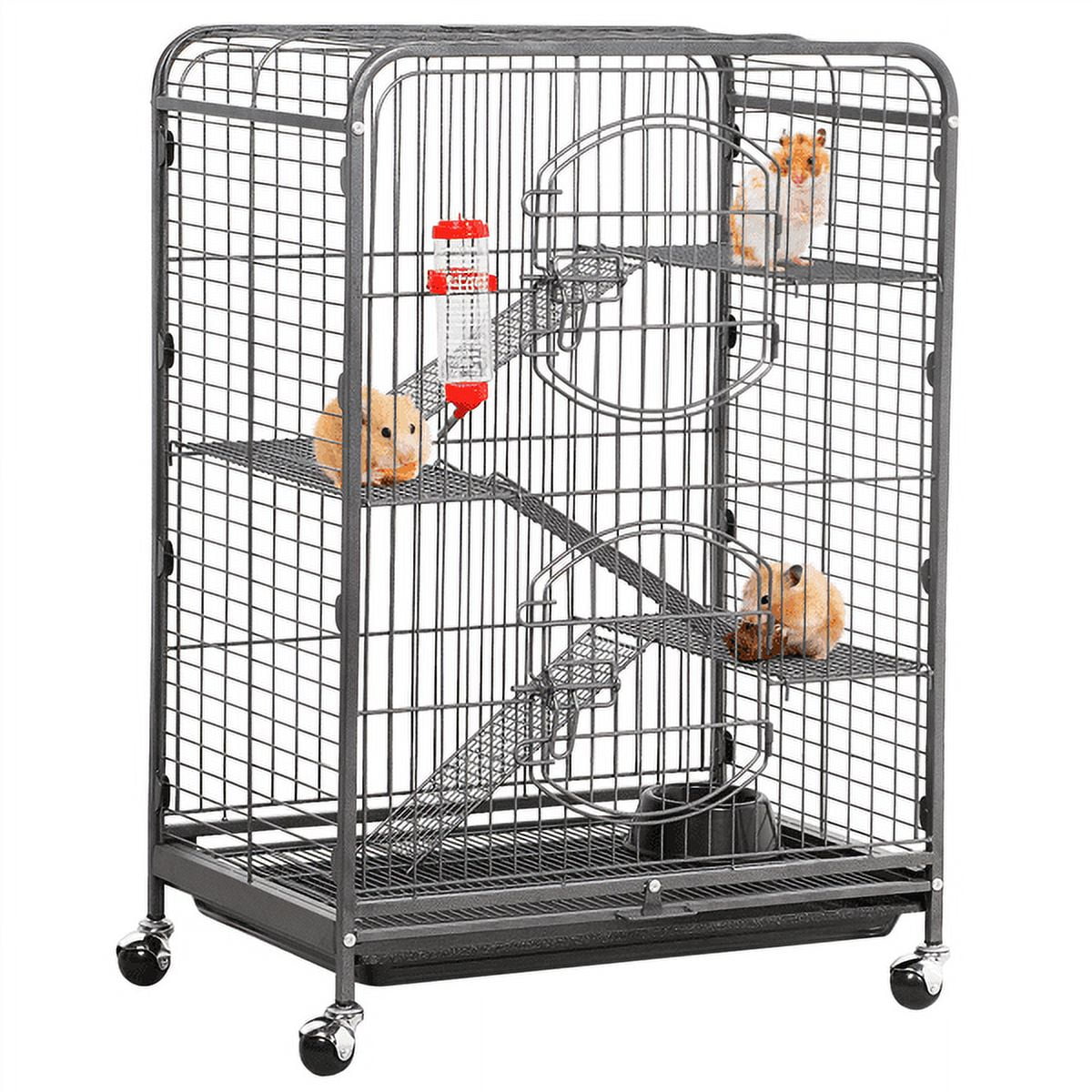 SMILEMART Alden Design 37"H Metal 4-Tier Rolling Large Small Animal Cage,Black