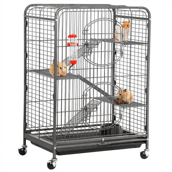 Alden Design 37"H Metal 4-Tier Rolling Large Small Animal Cage,Black