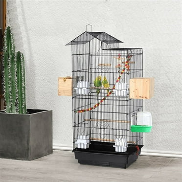 Alden Design 39" Metal Large Roof Top Parrot Cage, Black