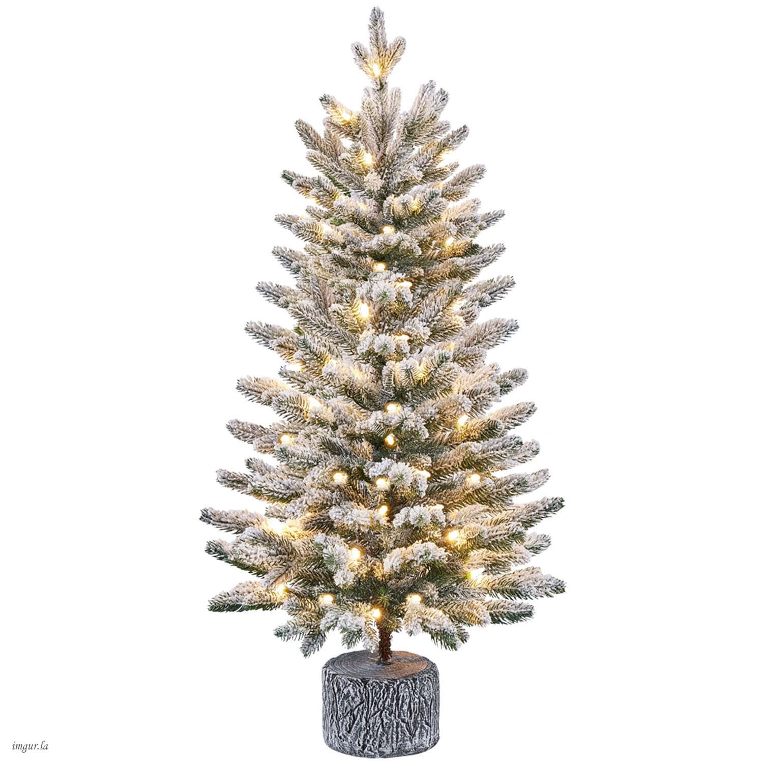 Alden Design 3FT Pre-lit Potted Flocked Tabletop Christmas Tree, Mini Artificial Xmas Tree with LED Lights, Stand and Protective Sheet, Green & White