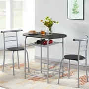 Alden Design 3pcs Modern Dining Set with 1 Round Table 2 Chairs for Home, Black