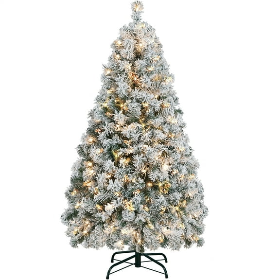 Alden Design 4.5 ft Pre-lit Flocked Christmas Tree with Warm Lights, Frosted White
