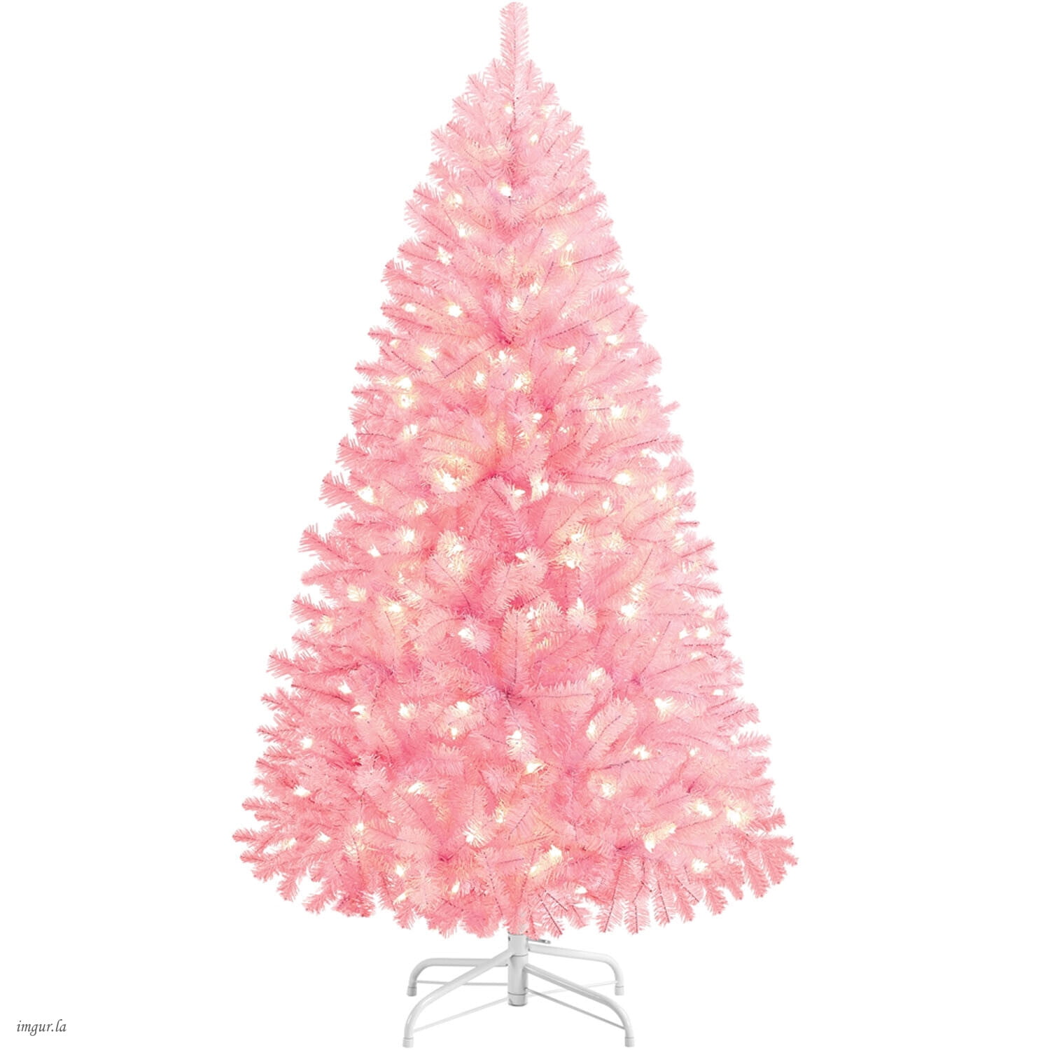 Alden Design 4.5FT Artificial Pre-lit Christmas Fir Tree with Foldable Stand and 150 LED Warm Lights,Pink