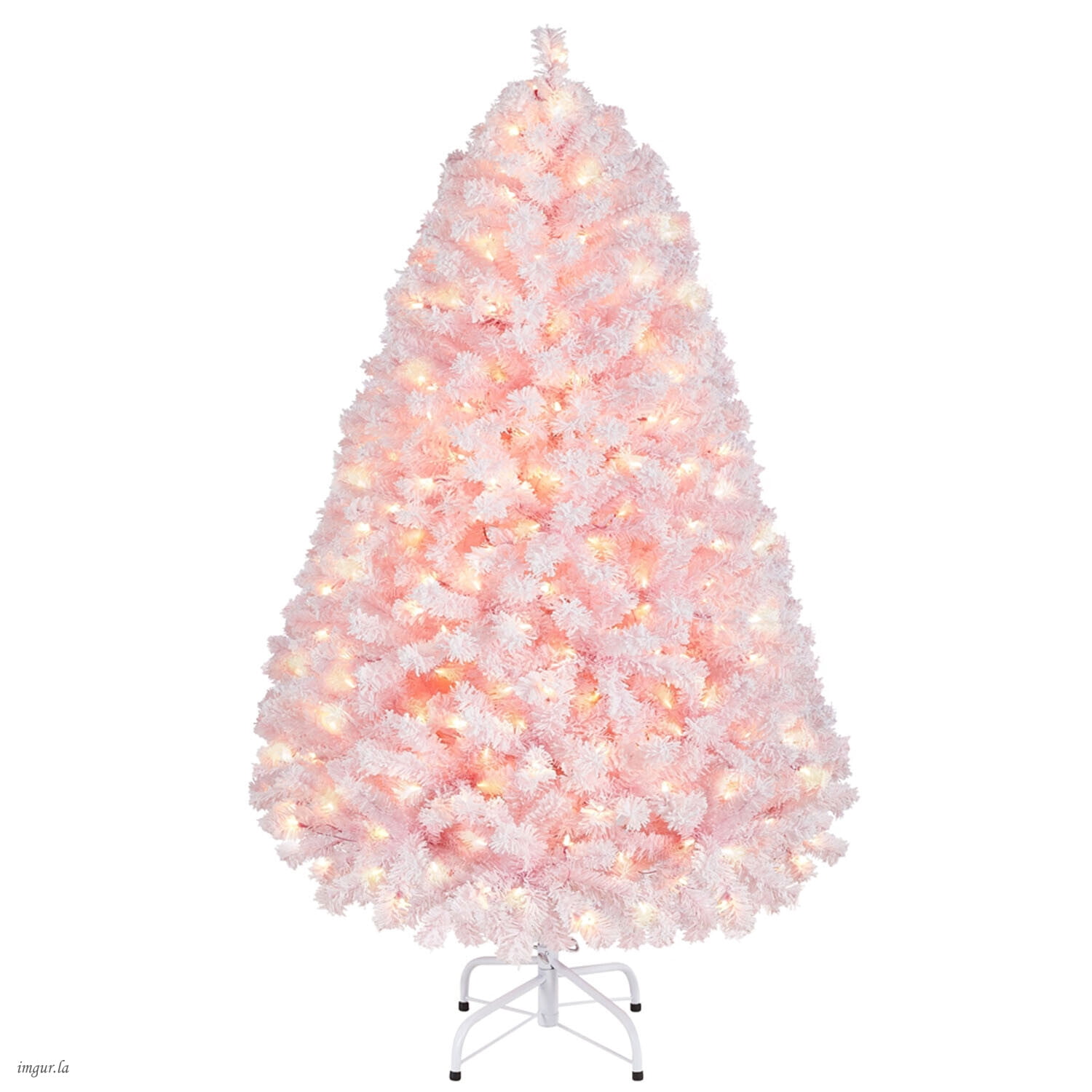 Alden Design 4.5FT Pre-lit Artificial Christmas Tree Flocked Christmas Tree with Foldable Stand and LED Warm Lights,Pink