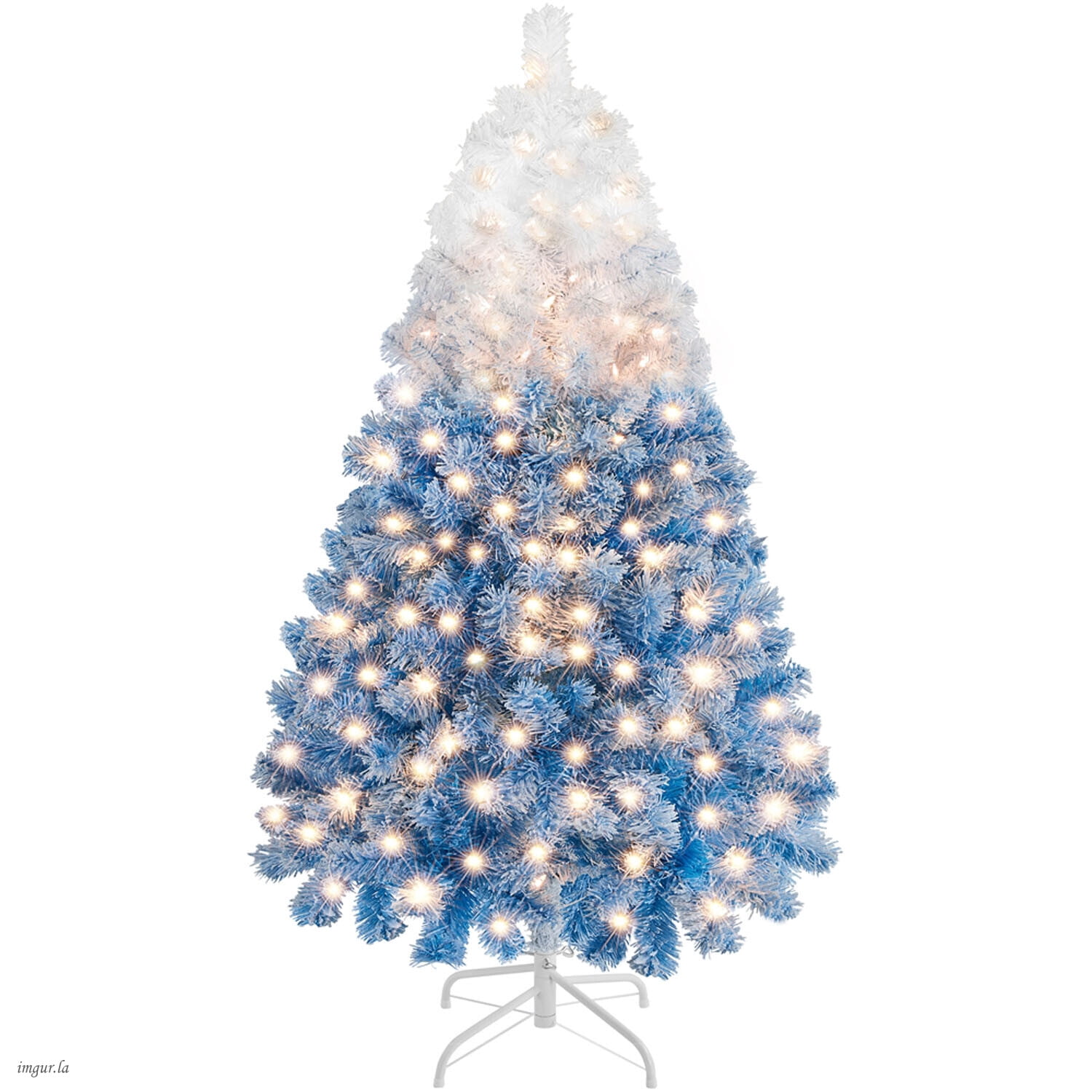 Alden Design 4.5FT Pre-lit Artificial Christmas Tree Holiday Decorative Fir Tree with Foldable Stand and LED Warm Lights,Lake Blue Gradient