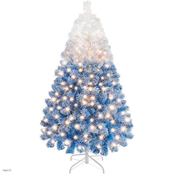 Alden Design 4.5FT Pre-lit Artificial Christmas Tree Holiday Decorative Fir Tree with Foldable Stand and LED Warm Lights,Lake Blue Gradient