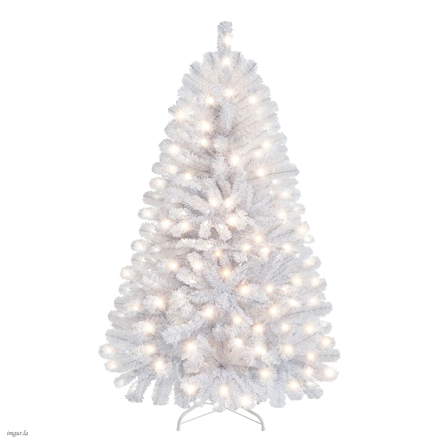 Alden Design 4.5FT Pre-lit Artificial Hinged Christmas Fir Tree with Stand and 150 LED Warm Lights,White