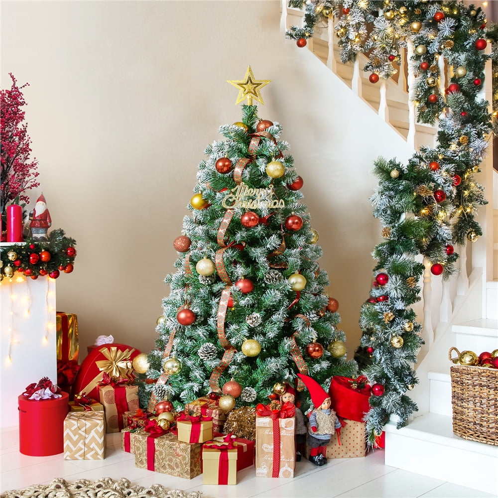 Alden Design 4.5ft Pre Decorated Frosted Artificial Christmas Tree with