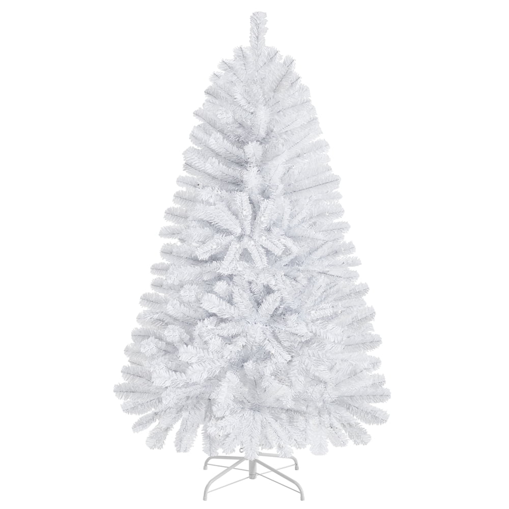 Alden Design 4.5ft Pre-lit Flocked Artificial Christmas Tree with Foldable Stand, White