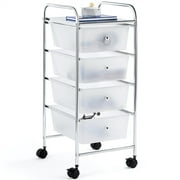 Alden Design 4 Drawers Metal Frame Storage Cart Rolling Bin Organizer Trolley Plastic Drawers, White