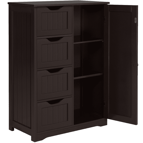 Alden Design 4 Drawers Wooden Bathroom Floor Cabinet for Home, Espresso