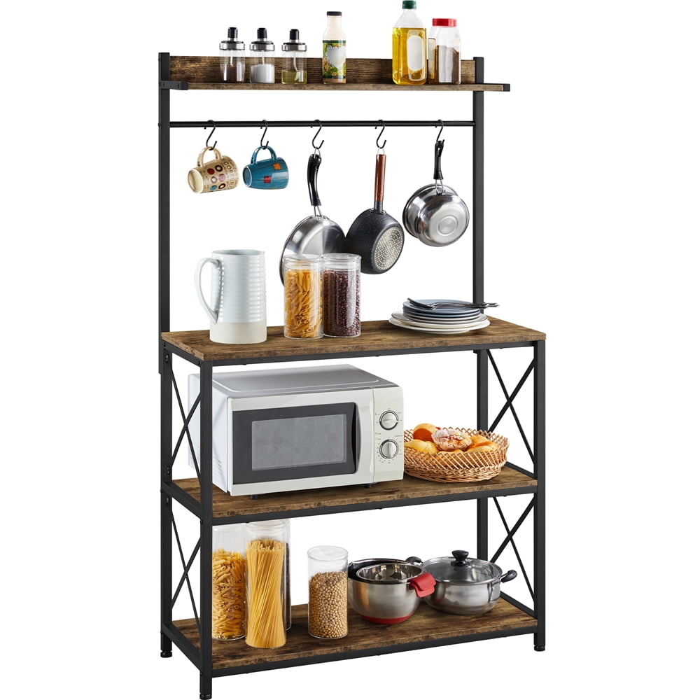Alden Design 4Tier Bakers Rack Kitchen Storage Shelf with SHooks