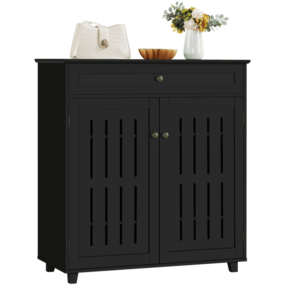 Alden Design 4 Tier Wooden Shoe Storage Cabinet with 1 Drawer for Entryway, Black