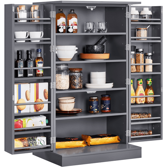 Alden Design 41 Inch Kitchen Pantry Cabinet with Adjustable Storage Shelves, Dark Gray