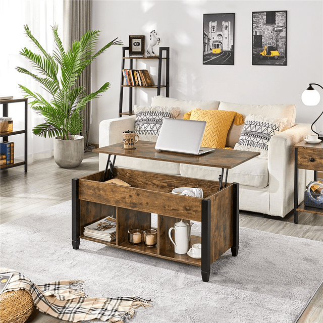 Alden Design 41" Lift Top Coffee Table with 3 Storage Compartments, Rustic Brown