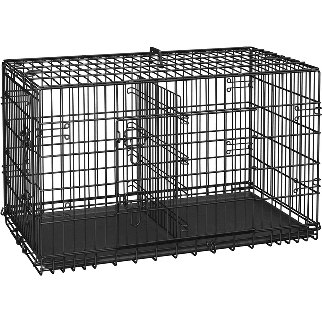 Alden Design 42″ Dog Crate with 2 Doors and Pull-out Tray for Large Dog, Black