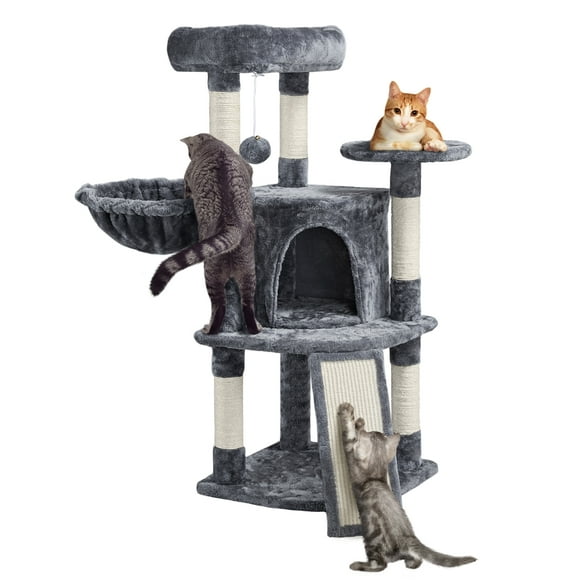Alden Design 42"H Multilevel Cat Tree Tower with Condo and Perches, Dark Gray