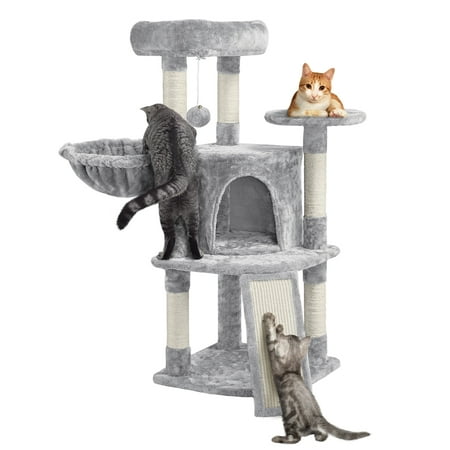 Alden Design 42"H Multilevel Cat Tree Tower with Condo and Perches, Light Gray