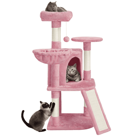 Alden Design 42"H Multilevel Cat Tree Tower with Condo and Perches, Pink