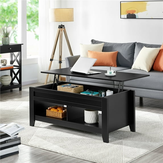 Alden Design 47.5" Lift Top Coffee Table with 2 Storage Compartments for Livingroom, Black