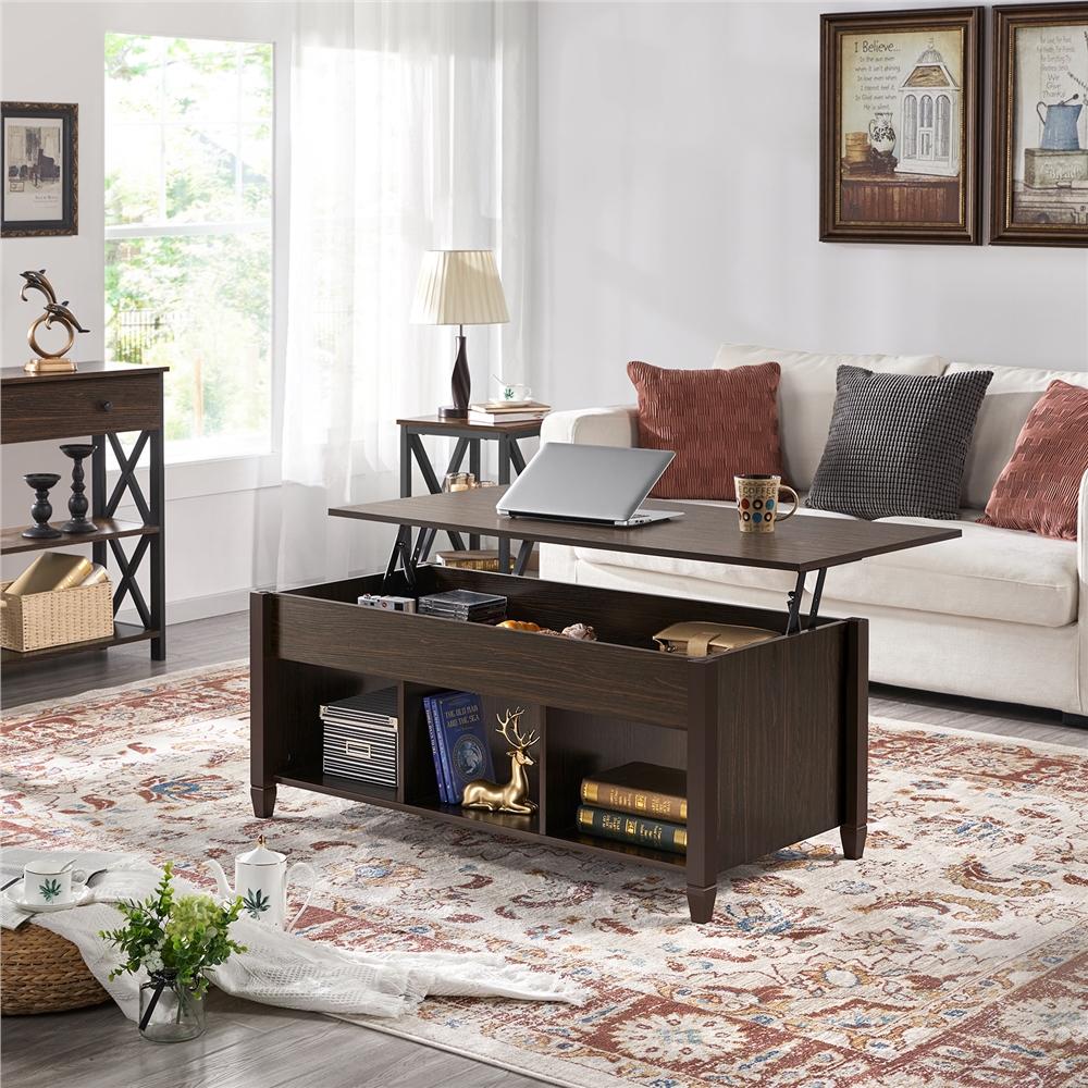 Alden Design 41" Lift Top Coffee Table with 3 Storage Compartments