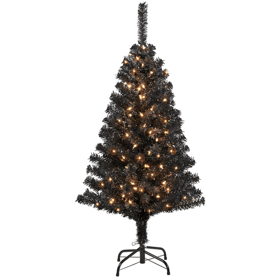 Alden Design 4Ft Pre Lit Fir Artificial Christmas Tree with Foldable Stand, Black