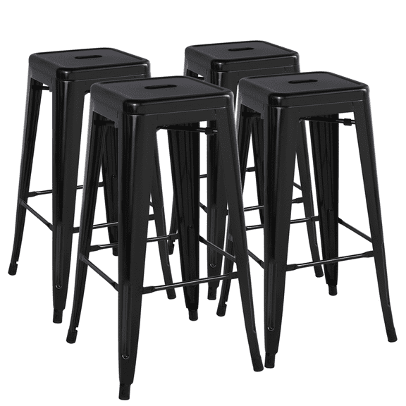 Alden Design 4pcs 30" Metal Stackable Backless Bar Stools, Black